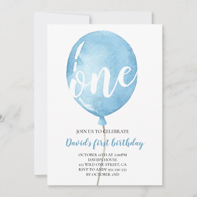Balloon Pojke 1:a födelsedag Inbjudningar (Framsida)