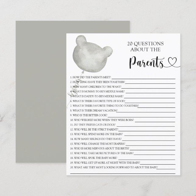 Balloon Silver Bear-matcherna om föräldrarna (Fram/baksida)