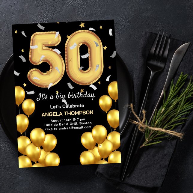 Balloonger 50-års födelsedagsinbjudan inbjudningar (Skapare uppladdad)