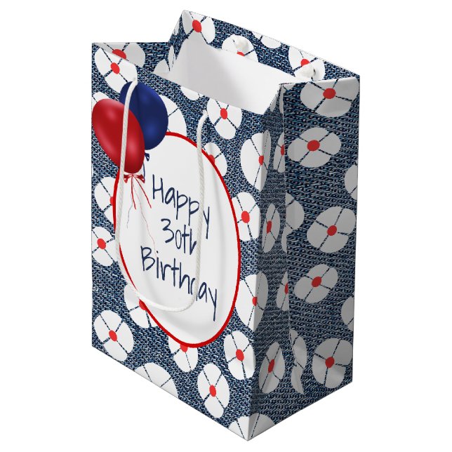 Balloonger för 30-årsdag på blommig denim (Framsidan Vinklad)