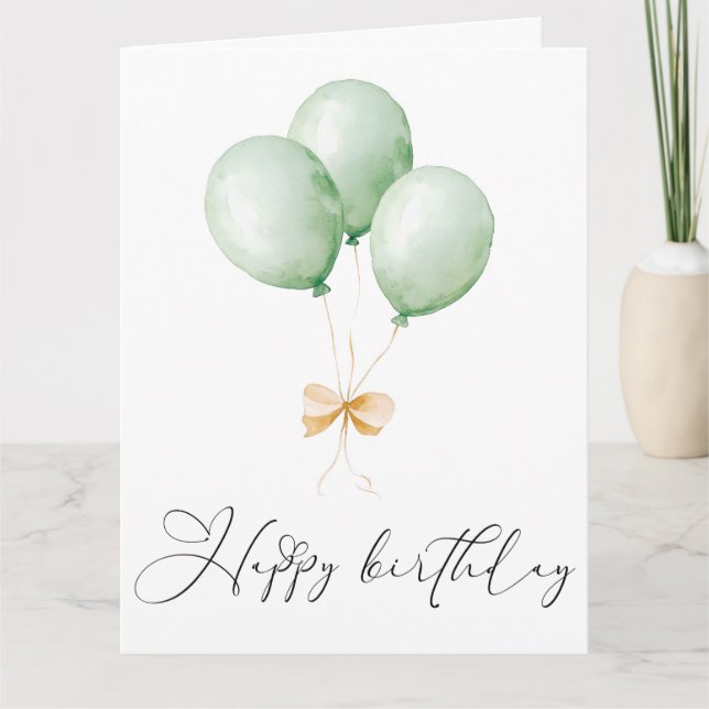 Balloons and Bow Happy Birthday Greeting Card Kort (Framsida)