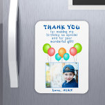 Balloons Barns födelsedag Photo Tack Magnet<br><div class="desc">Bubblor Barns födelsedag Photo Tack Magnet. Tack för din ballongfödelsedag för barnens födelsedagsfest. Den här designen levereras med ballonger i rött,  blått,  rosa och grönt färg. Anpassa magneten med ditt barns namn,  tack vare ditt meddelande och foto.</div>