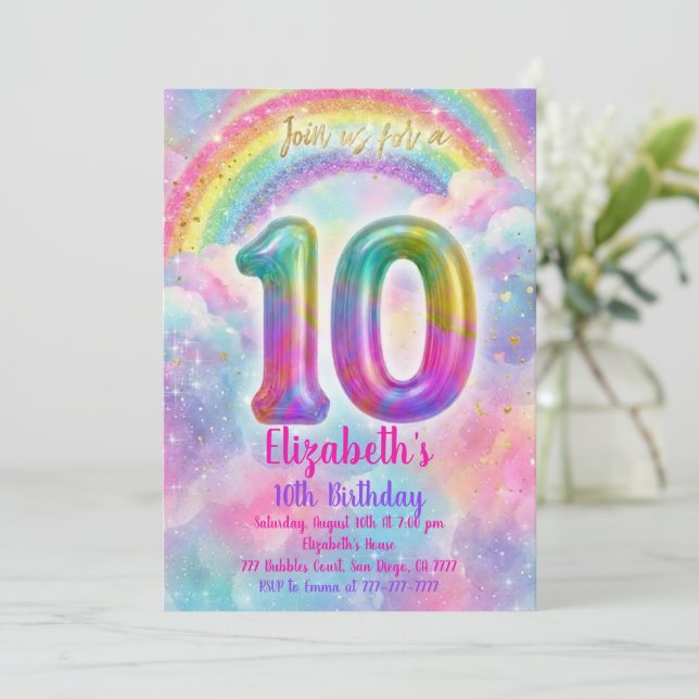 Balloons Birthday 10th Birthday  Inbjudningar (Stående Fram)