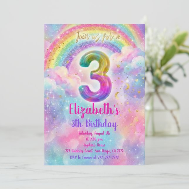 Balloons Birthday 3th Birthday  Inbjudningar (Stående Fram)