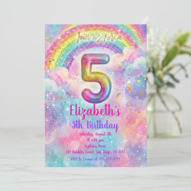 Balloons Birthday 5th Birthday  Inbjudningar (Stående Fram)