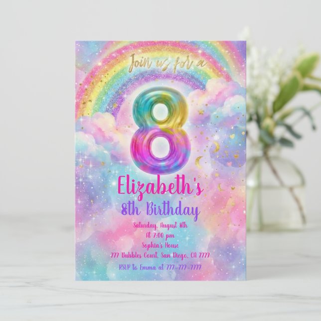 Balloons Birthday 8th Birthday  Inbjudningar (Stående Fram)