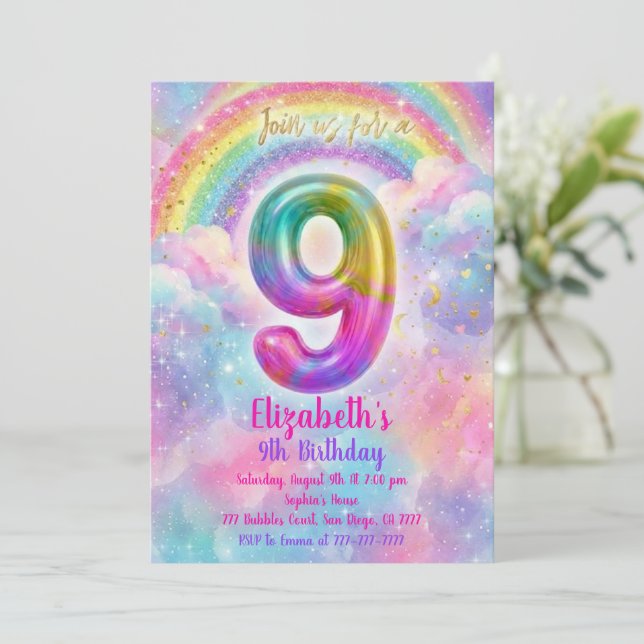 Balloons Birthday 9th Birthday  Inbjudningar (Stående Fram)