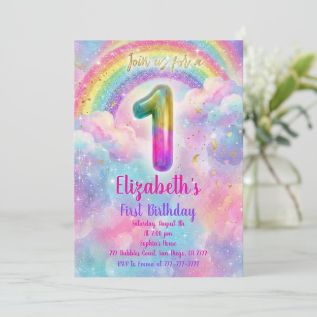 Balloons Birthday first Birthday  Inbjudningar (Stående Fram)