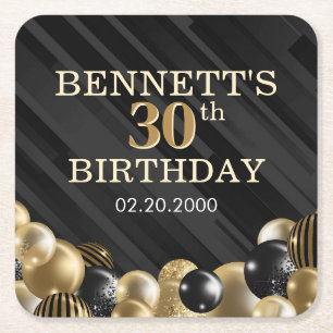 Balloons Black Guld Birthday Underlägg Papper Kvadrat