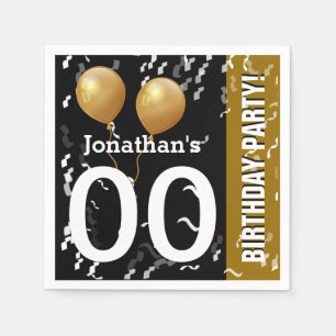 Balloons Confetti Modern födelsedag B01 BLACK GULD Pappersservett
