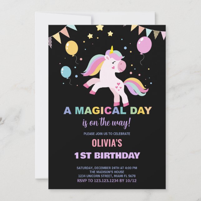 Balloons Flaggor Unicorns Birthday-inbjudningar Inbjudningar (Framsida)