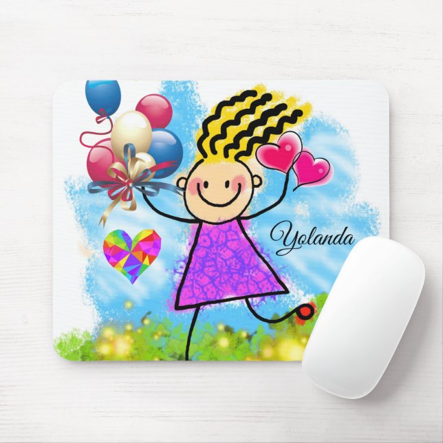 Balloons Girl Blommigt Mouse Pad! Muspets Musmatta (Med mus)