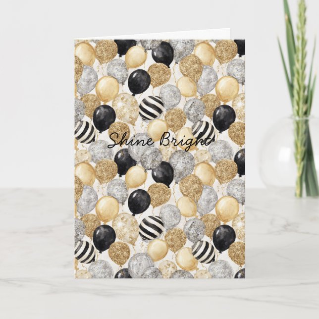 Balloons Gold Grey Stripes Christmas Celebration  Kort (Framsida)