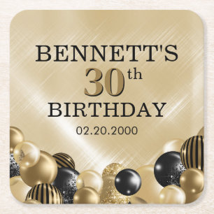 Balloons Guld Birthday Underlägg Papper Kvadrat