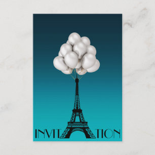 Balloons Paris Eiffel Torn Glam Chic Aquatic Inbjudningar
