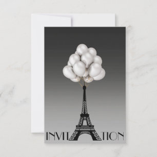 Balloons Paris Eiffel Torn Glam Chic Grått Inbjudningar