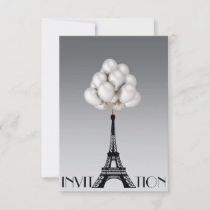 Balloons Paris Eiffel Torn Glam Chic Grått Inbjudningar