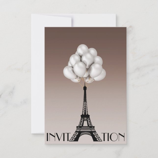 Balloons Paris Eiffel Torn Glam Chic Ivory Inbjudningar (Framsida)
