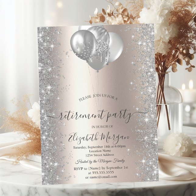 Balloons Silver Gnistra Diamonds Ivory Pension Inbjudningar (Skapare uppladdad)