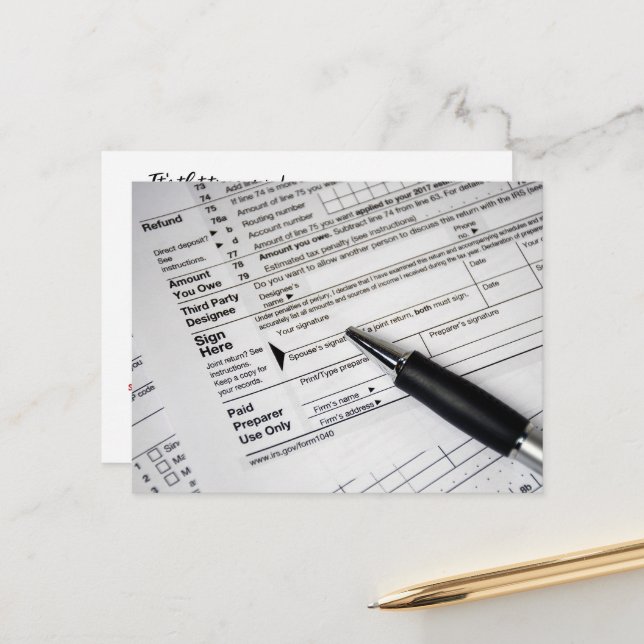 Ballpoint Bläck penna på skatteformulär Vykort (Fram/Back In Situ)