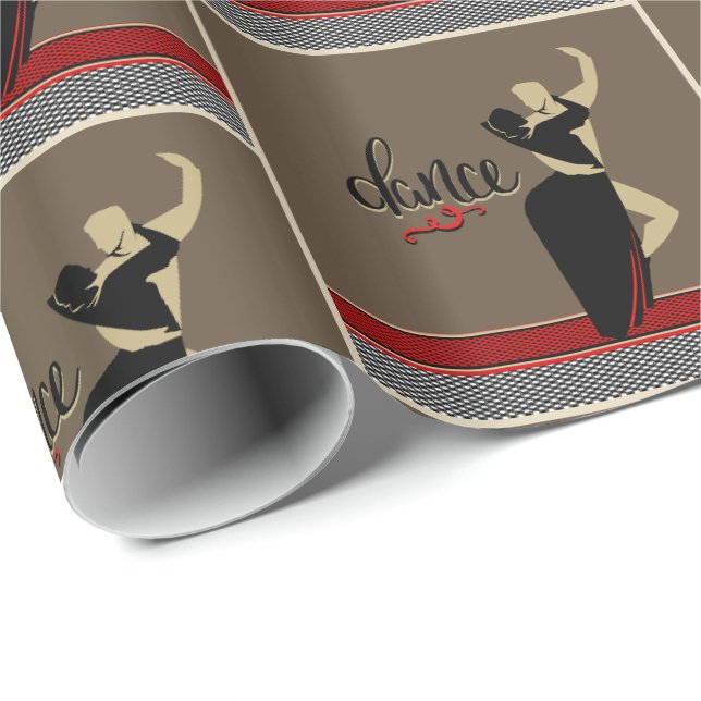 Ballroomdansande par Silhuett Tan Svart Presentpapper (Rullad Hörn)