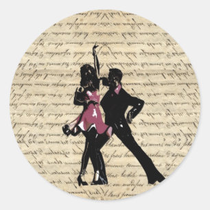 Ballrumsdansare på vintage papper runt klistermärke
