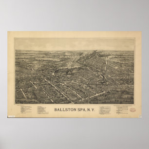 Ballston Spa New York 1890 Antique Panoramic Karta Poster
