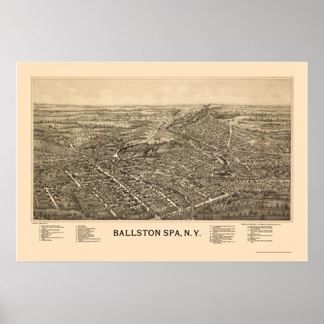 Ballston Spa, NY Panoramic Karta - 1890 Poster (Framsidan)