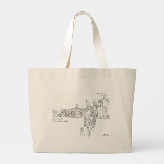 Balmoral Castle Highlander Scottie Hund Tote Bag Jumbo Tygkasse (Baksida)