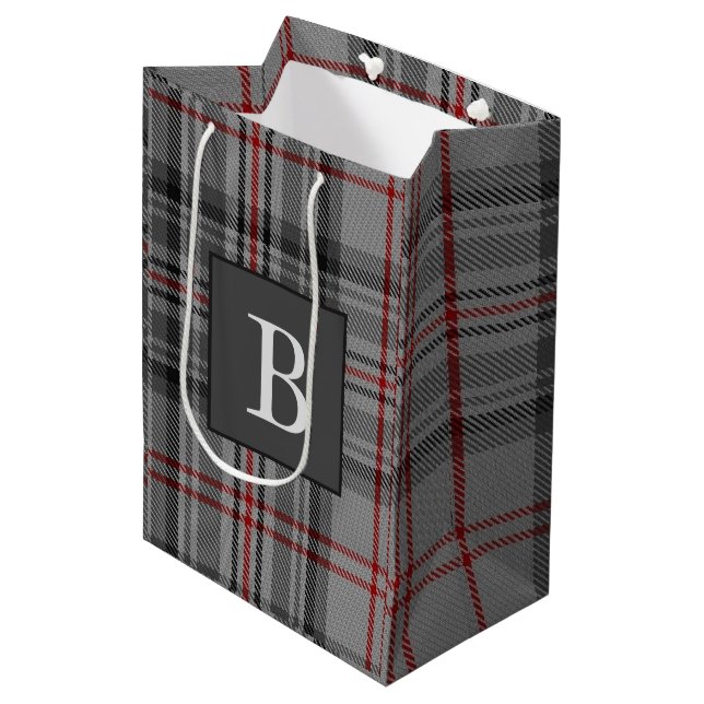 BALMORAL Grått TARTAN Brev Monogram (kan redigera) (Framsidan Vinklad)