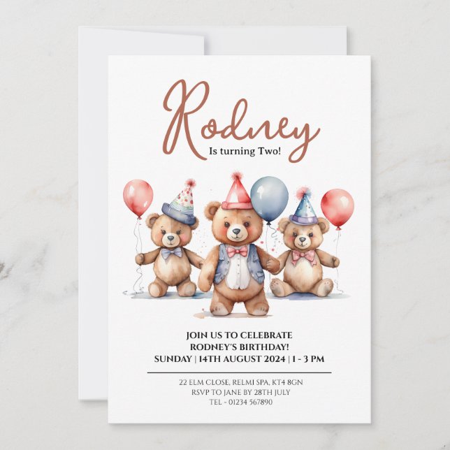 Baloon Bear Baby Shower-inbjudningar Inbjudningar (Framsida)
