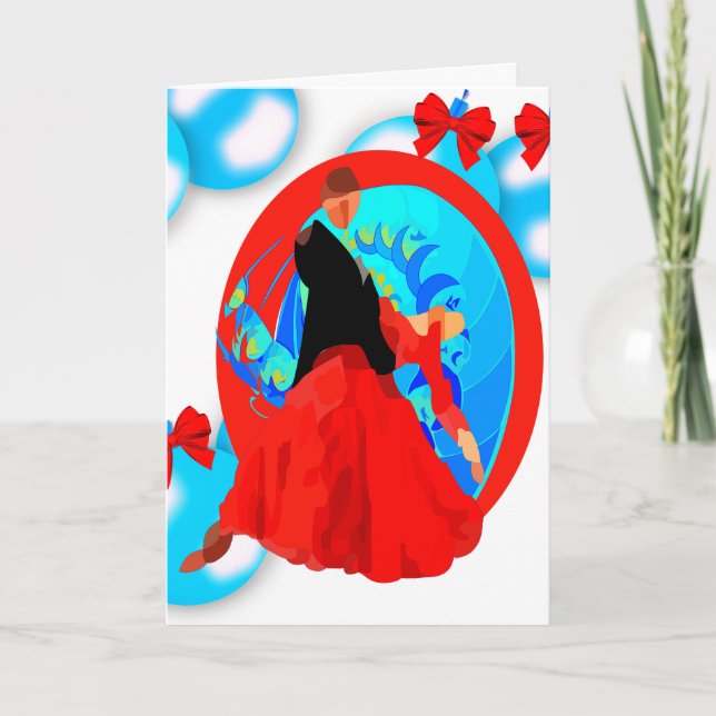 Balsaldansare med prydnadar och pilbågejul kort (Framsida)