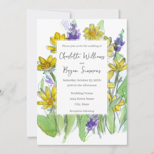 Balsam Lupin Vilda Blommor Akvarell Bröllop Inbjudningar (Framsida)