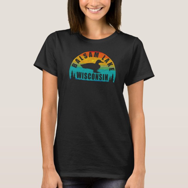 Balsam Sjö Northern Wisconsin Sunset Loon T Shirt (Framsida)