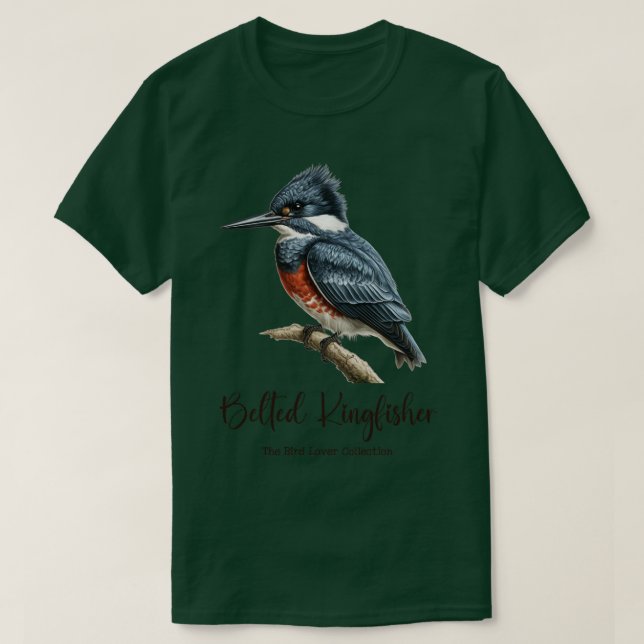 Bältade kunfisher, fågeluppsamlingens TShirt i Äls T Shirt (Design framsida)