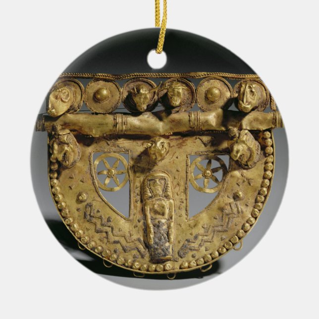 Bälte-spänna fast med grovkornig dekoration, julgransprydnad keramik (Framsidan)