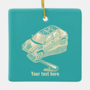 Bälten i bilolyckan julgransprydnad keramik