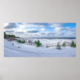 Baltic sea coast covered in snow in winter poster