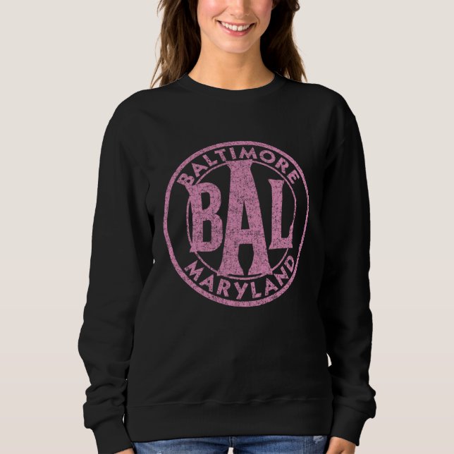 Baltimore BAL Circle Sign Distressed Pink Print T Shirt (Framsida)
