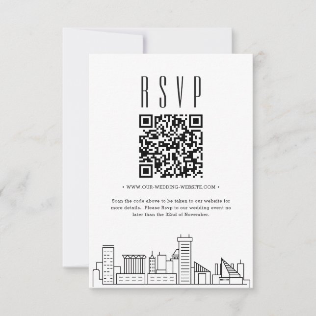 Baltimore Bröllops QR-kod RSVP OSA Kort (Framsida)