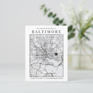 Baltimore City Karta + Location Marker Vykort