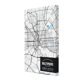 Baltimore City Karta + markera din plats Canvastryck