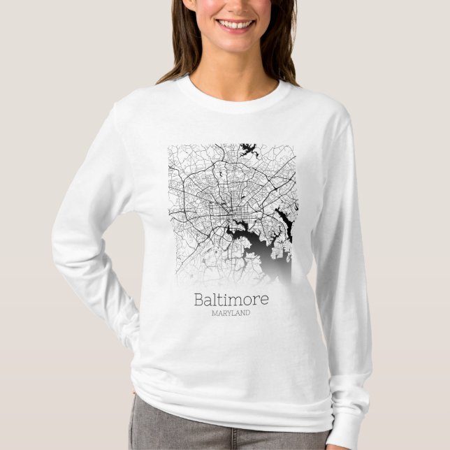 Baltimore City Karta T Shirt (Framsida)