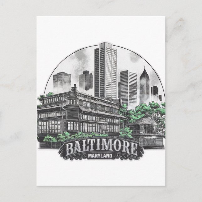 Baltimore City Maryland USA Vykort (Framsida)