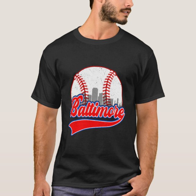 Baltimore Cityscape Baseboll T Shirt (Framsida)
