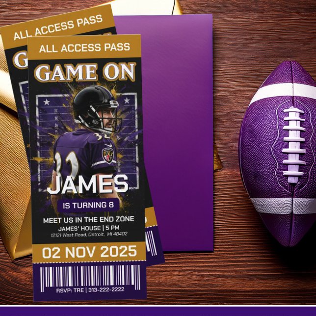 Baltimore Football Ticket Birthday Invitation Inbjudningar (Skapare uppladdad)