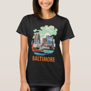 Baltimore Harbor Skyline Blå Resa T Shirt