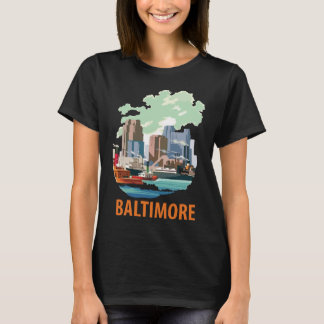 Baltimore Harbor Skyline Blå Resa T Shirt