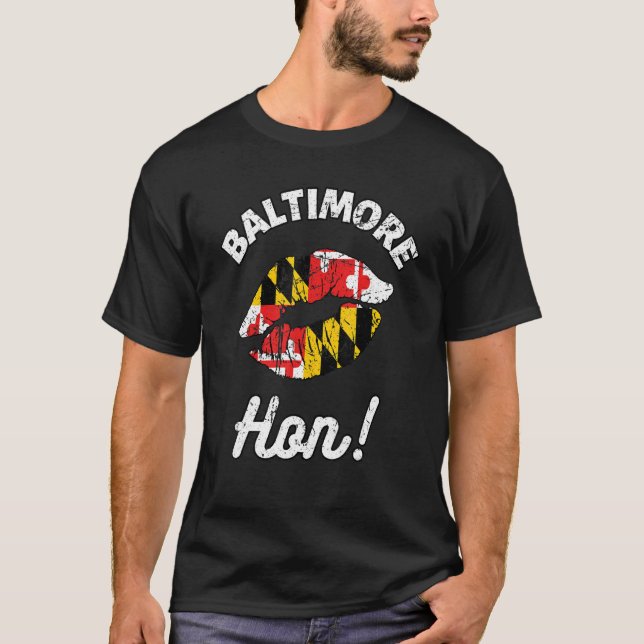 Baltimore Hon Maryland Girl MD State Flag Lips Kis T Shirt (Framsida)