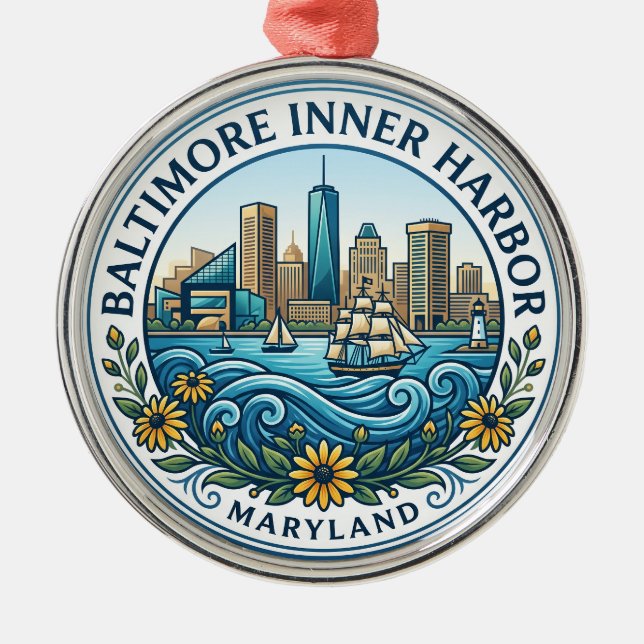 Baltimore Inner Harbor Maryland Julgransprydnad Metall (Framsidan)